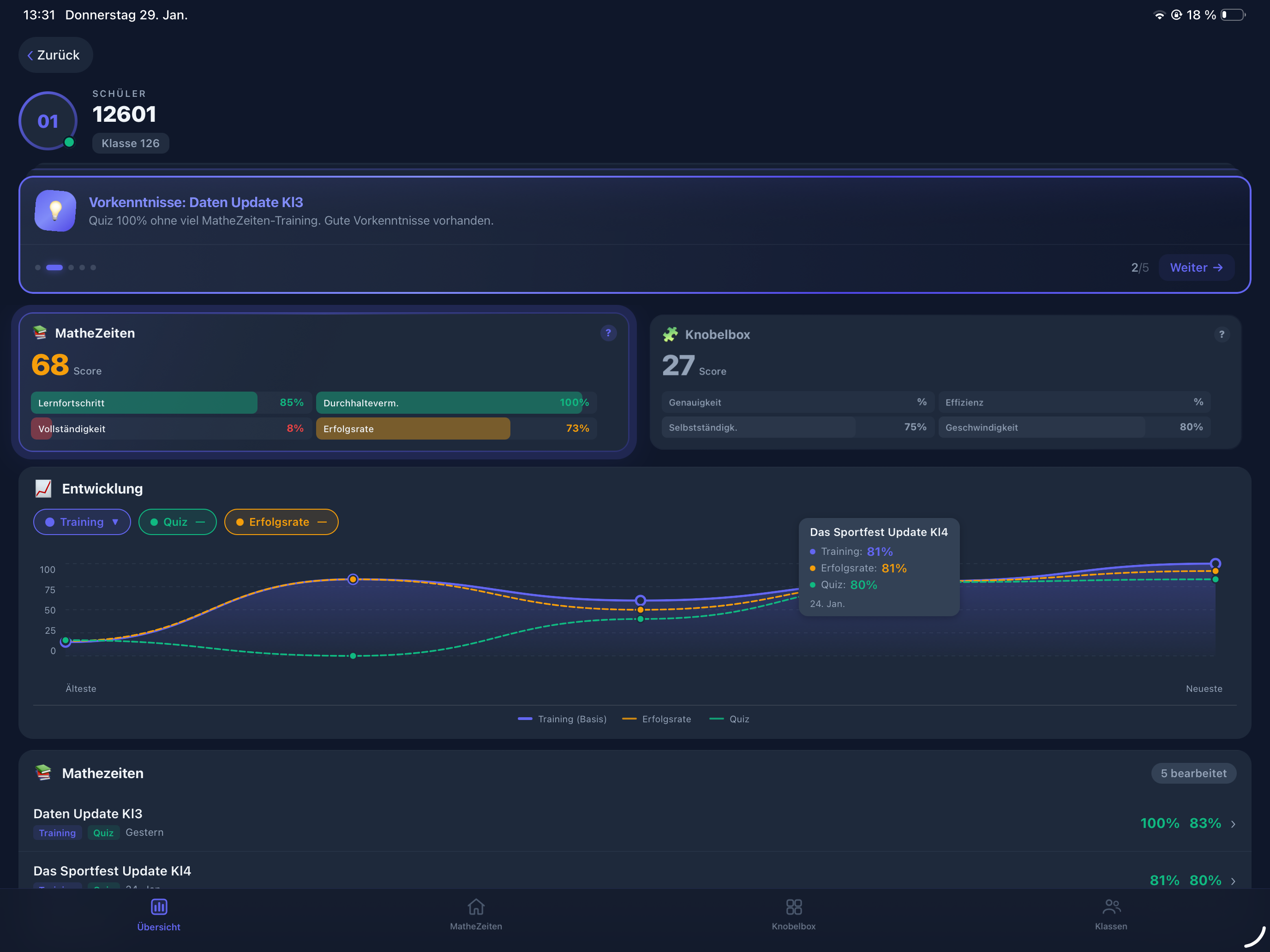 Schüler-Detail mit Lernkurve